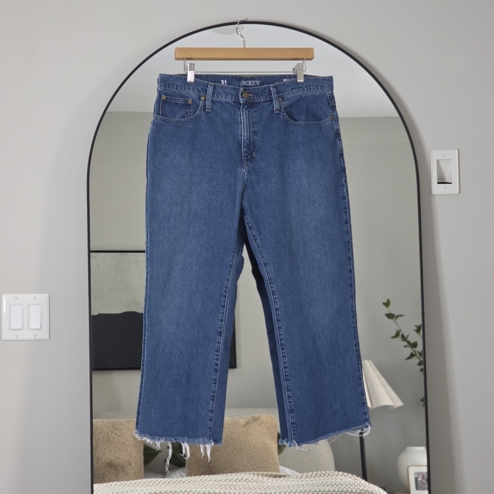 J.Crew Mid-Rise Slouchy Straight Leg Raw Hem Jeans in Blue, Size 31